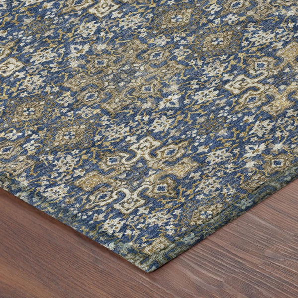 9x12 Navy Silver Oriental Polyester Area Rug Washable Stain Resistant Indoor Outdoor