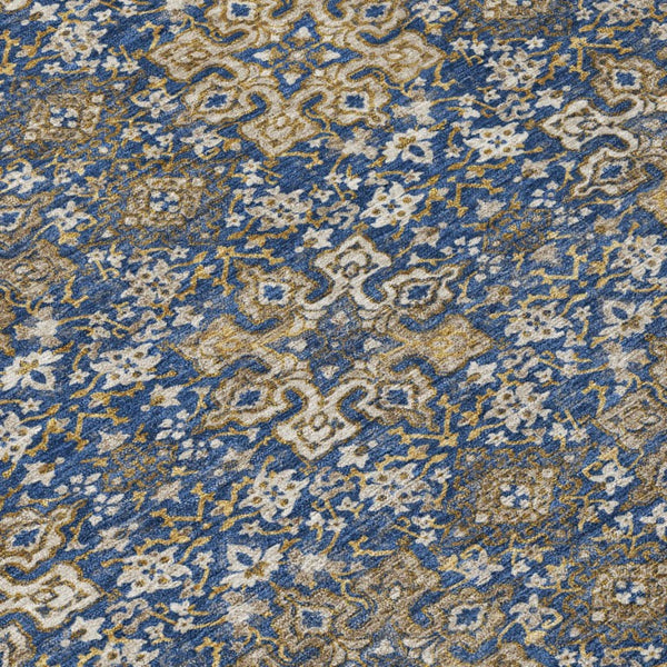 9x12 Navy Silver Oriental Polyester Area Rug Washable Stain Resistant Indoor Outdoor