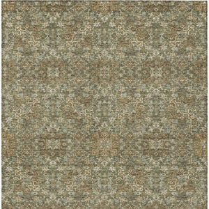 5 X 8 Olive Ivory Oriental Polyester Area Rug Washable for Indoor Outdoor Use