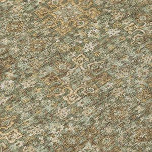 5 X 8 Olive Ivory Oriental Polyester Area Rug Washable for Indoor Outdoor Use