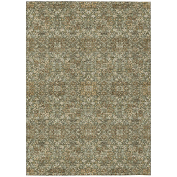 HomeRoots 8x10 Oriental Polyester Area Rug Washable Indoor Outdoor Ivory Olive Patio 737384