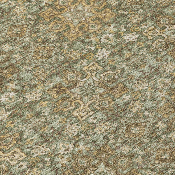 9x12 Oriental Polyester Area Rug Washable Stain Resistant Indoor Outdoor Olive Ivory