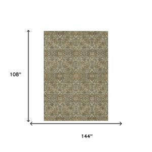 9x12 Oriental Polyester Area Rug Washable Stain Resistant Indoor Outdoor Olive Ivory