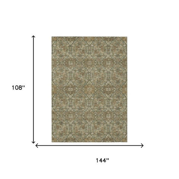 9x12 Oriental Polyester Area Rug Washable Stain Resistant Indoor Outdoor Olive Ivory