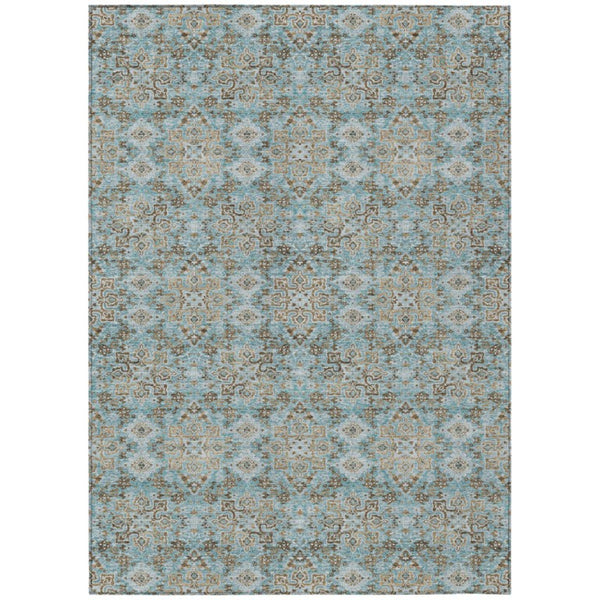 HomeRoots 5x8 Teal Oriental Polyester Area Rug Washable Stain Resistant Indoor Outdoor Use 737394