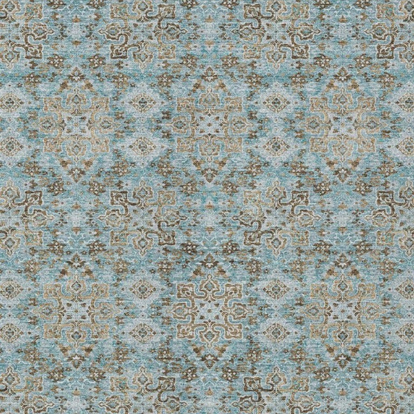 5x8 Teal Oriental Polyester Area Rug Washable Stain Resistant Indoor Outdoor Use