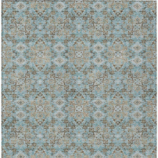 5x8 Teal Oriental Polyester Area Rug Washable Stain Resistant Indoor Outdoor Use