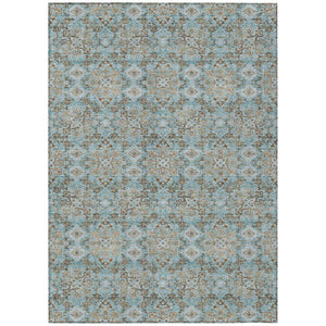 HomeRoots 8 Ft X 10 Ft Teal Oriental Polyester Area Rug Stain Resistant for Patio or Living Room 737396