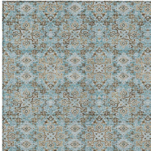 8 Ft X 10 Ft Teal Oriental Polyester Area Rug Stain Resistant for Patio or Living Room