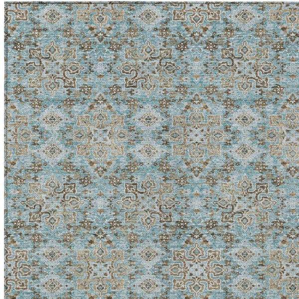 8 Ft X 10 Ft Teal Oriental Polyester Area Rug Stain Resistant for Patio or Living Room