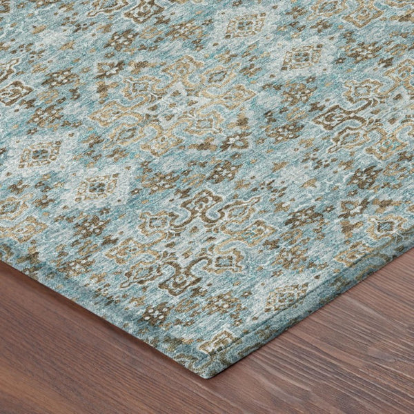 8 Ft X 10 Ft Teal Oriental Polyester Area Rug Stain Resistant for Patio or Living Room