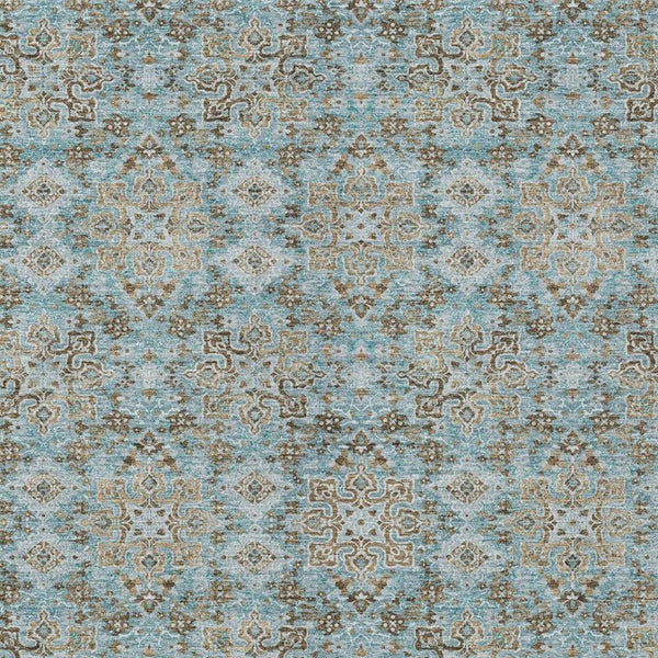 9 X 12 Teal Oriental Polyester Area Rug Washable Stain Resistant Indoor Outdoor