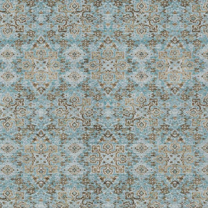 10 X 14 Teal Oriental Polyester Area Rug Washable Stain Resistant Indoor Outdoor