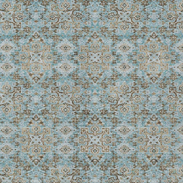 10 X 14 Teal Oriental Polyester Area Rug Washable Stain Resistant Indoor Outdoor