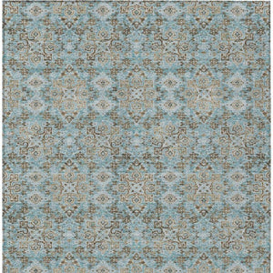 10 X 14 Teal Oriental Polyester Area Rug Washable Stain Resistant Indoor Outdoor