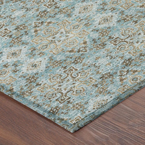 10 X 14 Teal Oriental Polyester Area Rug Washable Stain Resistant Indoor Outdoor