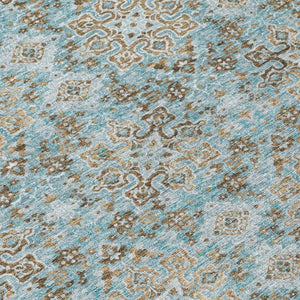 10 X 14 Teal Oriental Polyester Area Rug Washable Stain Resistant Indoor Outdoor