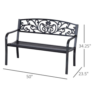 English Elm Outsunny 50" Elegant Metal Garden Bench With Floral-Scroll Backrest For Patios, Yards & Parks W2225P217571-GIGA