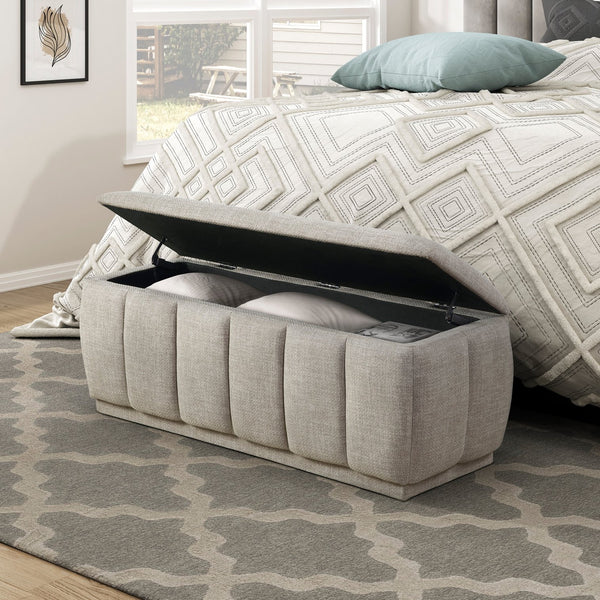 English Elm Modern Taupe Storage Bench with Cushioned Seat & 300lb Capacity, 47" Plywood Frame, No Assembly Needed B011P298382