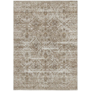 5 X 8 Beige Brown Floral Polyester Area Rug Washable for Indoor Outdoor Spaces