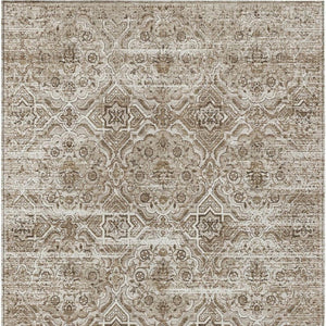 5 X 8 Beige Brown Floral Polyester Area Rug Washable for Indoor Outdoor Spaces