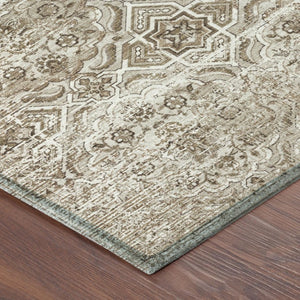 8 Ft Round Floral Polyester Area Rug Washable Beige Brown Indoor Outdoor Patio