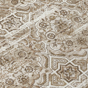 8 Ft Round Floral Polyester Area Rug Washable Beige Brown Indoor Outdoor Patio