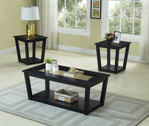 English Elm 3-piece Contemporary 3-Piece Table Set with Glass Insets, Black MDF & Wood Base, Open Shelf Storage B011P405645