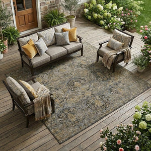 10 X 14 Floral Polyester Indoor Outdoor Rug Stain Resistant for Patio and Living Room