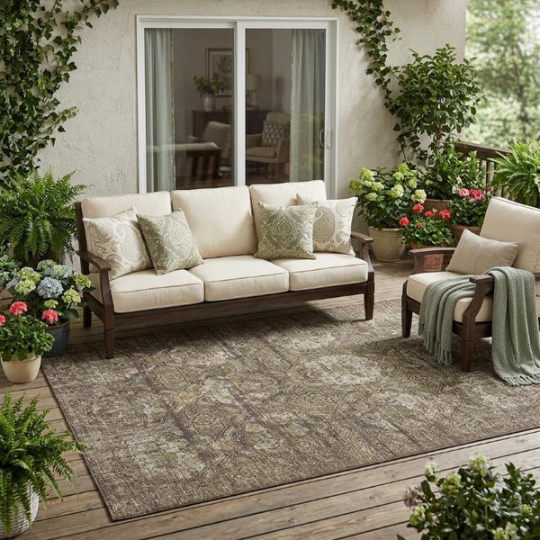 5x8 Floral Polyester Area Rug Washable Stain Resistant Indoor Outdoor Patio