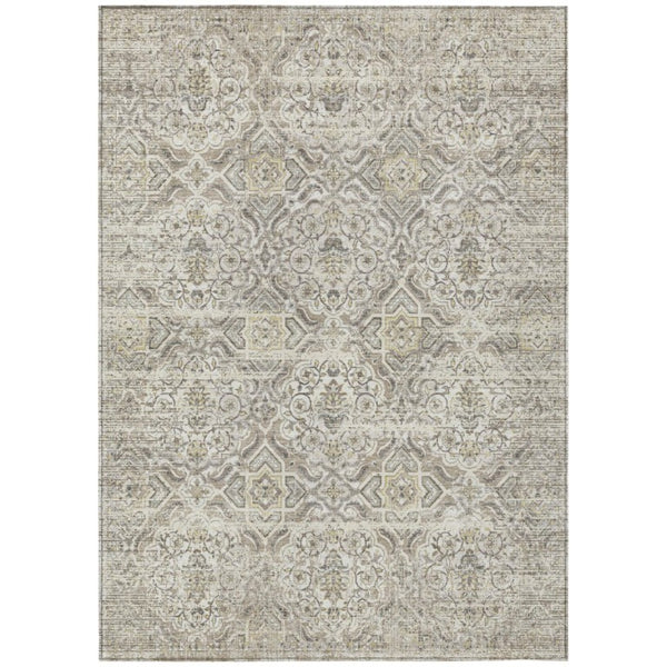 HomeRoots 5x8 Ivory Floral Polyester Area Rug Stain Resistant for Indoor Outdoor Living 737424