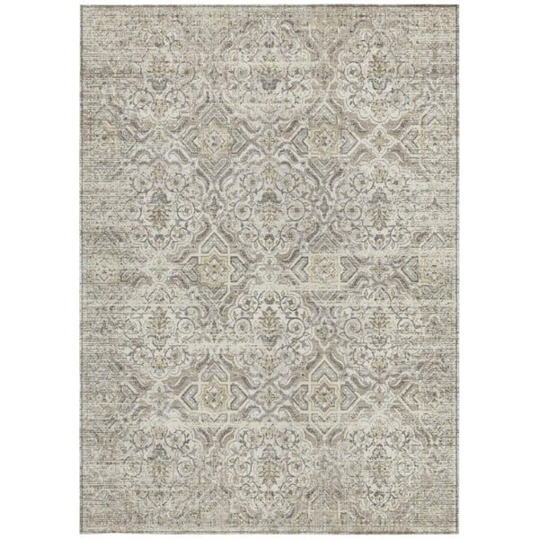 5x8 Ivory Floral Polyester Area Rug Stain Resistant for Indoor Outdoor Living