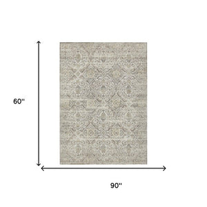 5x8 Ivory Floral Polyester Area Rug Stain Resistant for Indoor Outdoor Living