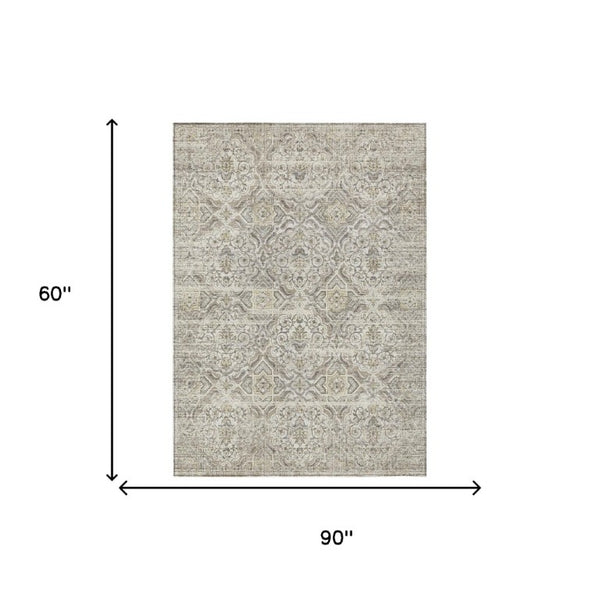 5x8 Ivory Floral Polyester Area Rug Stain Resistant for Indoor Outdoor Living