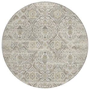 HomeRoots 8 Foot Round Floral Polyester Area Rug Ivory Washable for Patio or Family Room 737425