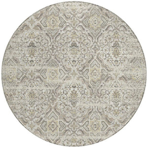 8 Foot Round Floral Polyester Area Rug Ivory Washable for Patio or Family Room