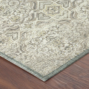 8 Foot Round Floral Polyester Area Rug Ivory Washable for Patio or Family Room