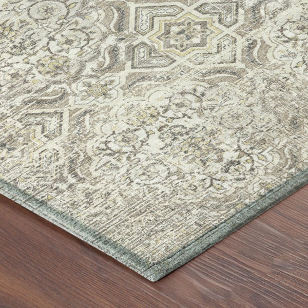 8 Foot Round Floral Polyester Area Rug Ivory Washable for Patio or Family Room