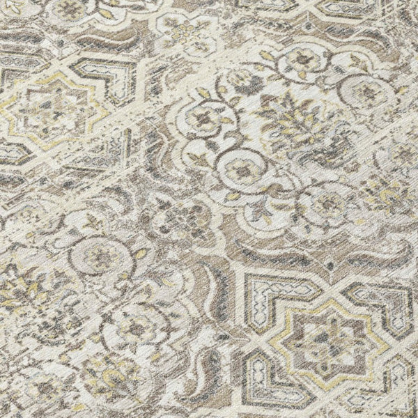 8 Foot Round Floral Polyester Area Rug Ivory Washable for Patio or Family Room