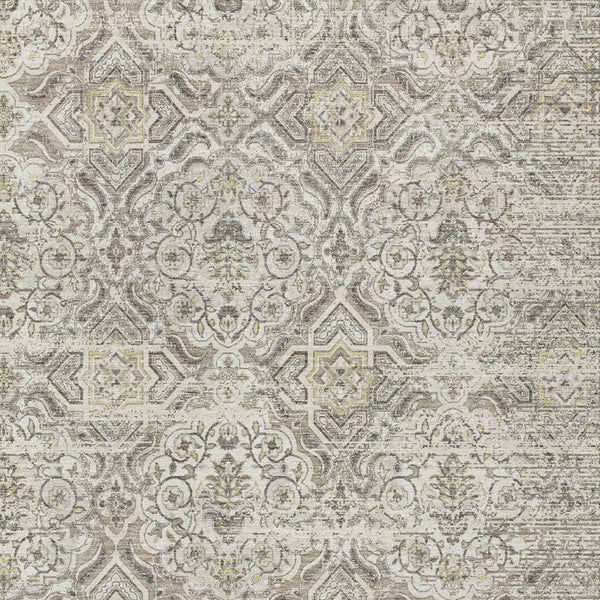 9 X 12 Ivory Floral Polyester Area Rug for Indoor Outdoor Stain Resistant Living