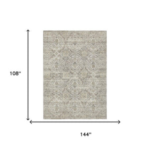 9 X 12 Ivory Floral Polyester Area Rug for Indoor Outdoor Stain Resistant Living