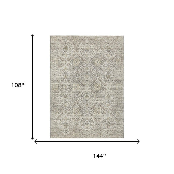 9 X 12 Ivory Floral Polyester Area Rug for Indoor Outdoor Stain Resistant Living