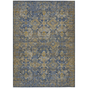 HomeRoots 8x10 Floral Polyester Area Rug Washable Stain Resistant Indoor Outdoor Navy Blue 737432