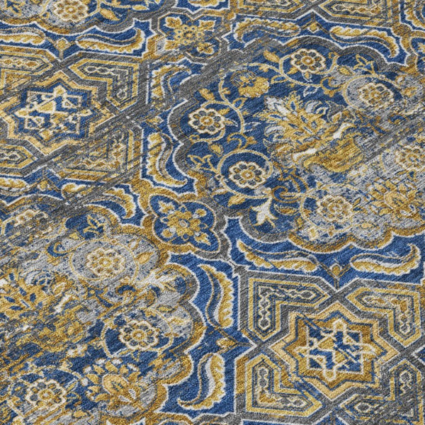 8x10 Floral Polyester Area Rug Washable Stain Resistant Indoor Outdoor Navy Blue