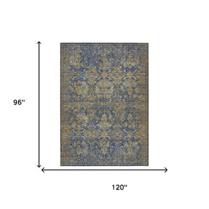 8x10 Floral Polyester Area Rug Washable Stain Resistant Indoor Outdoor Navy Blue