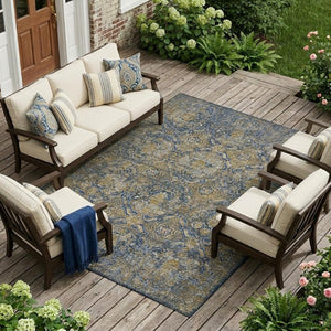 9x12 Floral Polyester Area Rug Washable Stain Resistant Indoor Outdoor Patio Living Room