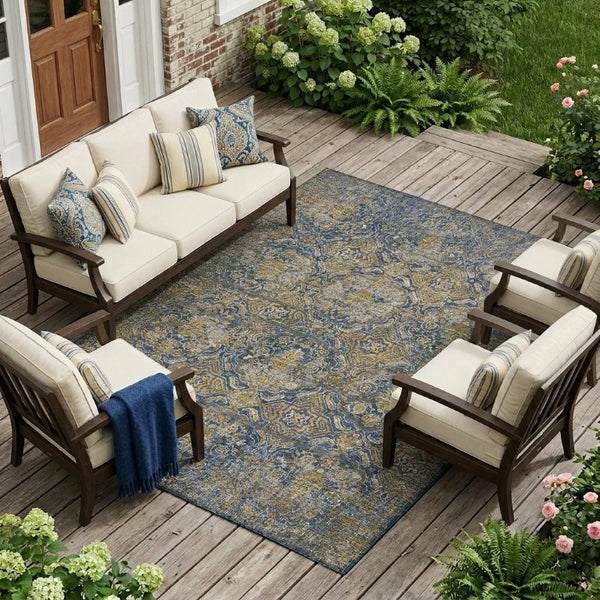 9x12 Floral Polyester Area Rug Washable Stain Resistant Indoor Outdoor Patio Living Room
