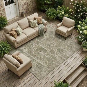 9 X 12 Olive Floral Polyester Area Rug Stain Resistant for Indoor Outdoor Use
