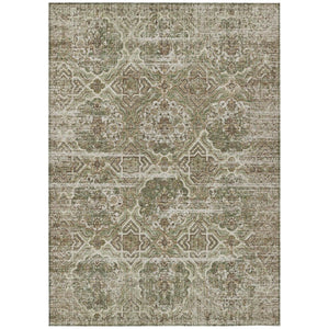 HomeRoots 9 X 12 Olive Floral Polyester Area Rug Stain Resistant for Indoor Outdoor Use 737439