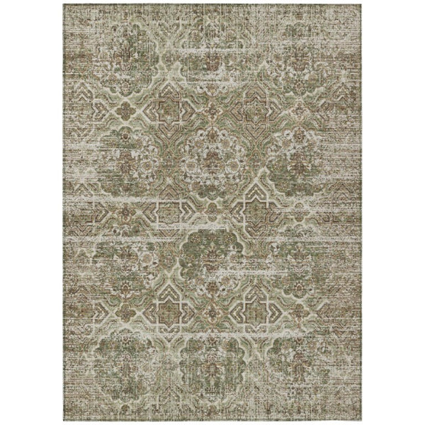 HomeRoots 9 X 12 Olive Floral Polyester Area Rug Stain Resistant for Indoor Outdoor Use 737439